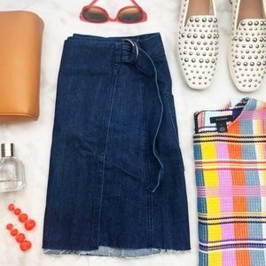 Madewell Denim Wrap Front Raw Hem Mini Skirt
